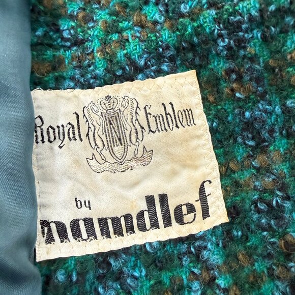 Vintage Green Tweed Coat Plaid Long Coat Wool  Unique Artsy S - Picture 5 of 11